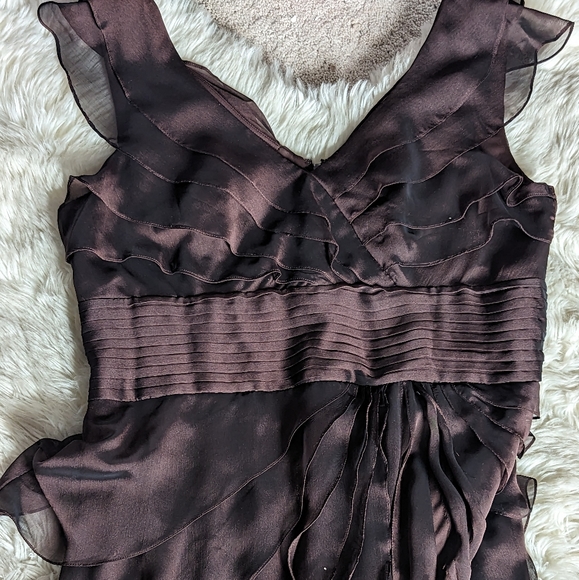 Final Price Adrianna Papell Occasions Long Irri Tiered Chiffon Petal Dress Brown - Picture 5 of 15